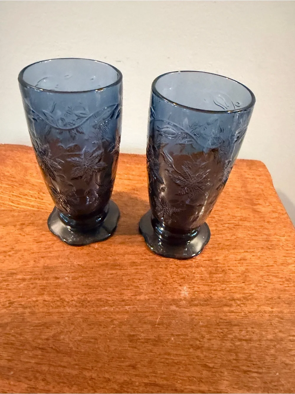 Princess House Fantasia Blue Footed Floral Glasses 2